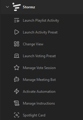 Stormz actions available in the Stream Deck app.