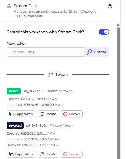 The Stream Deck panel in the Stormz facilitator sidebar.